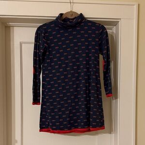 Girls Navy Dress with Red Heart Pattern